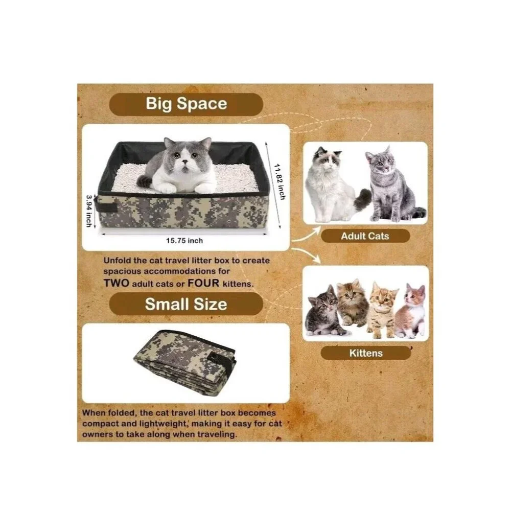 Travel Litter Box for Cats Portable Mobile for Outdoor Fit Medium and Kitties